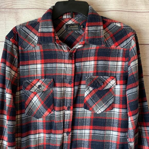 Cavalini Men's Plaid Button Up Shirt Red White Navy Size Medium - Picture 2 of 15